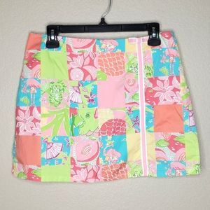 Lilly Pulitzer White Label Patchwork Print 8 skirt skort pink green citrus print